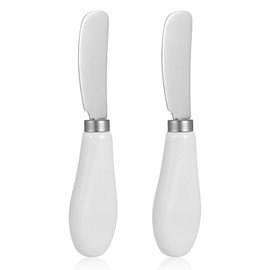 Nogeqi 2PCS Stainless Steel Butter Spreader Knife Cheese Spreader Knives Set with Ceramics Handle Butter Knife for Cold Butter, Jam, Charcuterie, Pastry 5.24 Inch White