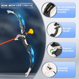 Handwell Bow and Arrow Set for Kids LED Light Up Archery Set with 10 Suction Cup Arrows Indoor Outdoor Toys with Standing Target & Quiver, Xmas Birthday Gift for Boys Girls Age 4-8 8-12