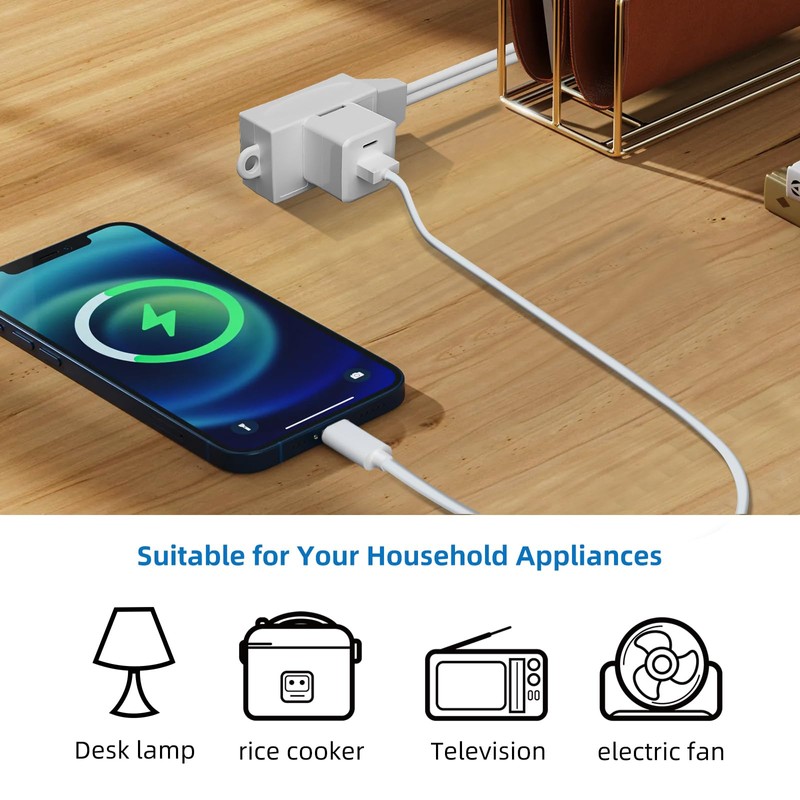 TiFFCOFiO Indoor Extension Cord, 2 Prong 6 Feet Extension Cord,