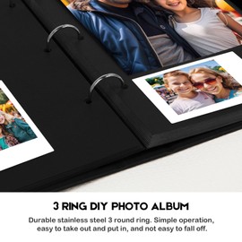 Aevdor 3 Ring Scrapbook Album 40 Sheets 80 Pages, 10x10 Inch DIY Scrap Book Thick 250gsm Kraft Paper, Memory Book with A Metallic Pen and Corner Sticker for Baby Wedding Family Kids Photos (Black)