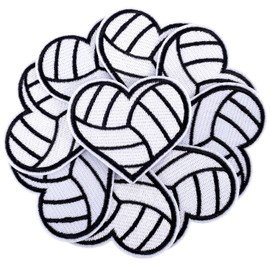 9pcs Volleyball Heart Iron On Patches, Simple Volleyball Iron On Patches Stylish Sports Sew On Patches Decorative Embroidery Heart Fabric Applique Patch for Clothes Sports Jerseys Hats