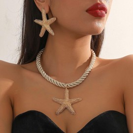 Aonklot Starfish Necklace Shell Necklace Gold Seashell Charm Necklaces for Women Trendy Boho Ocean Conch Necklaces Beach Summer Jewelry Gifts