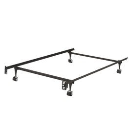 King's Brand Heavy Duty Metal Twin Size Bed Frame with Rug Rollers & Locking Wheels, Black