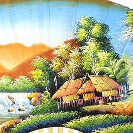 Tranquility Folding Wall Fan Hand-painted Wall Decor Art (40 inch wide)