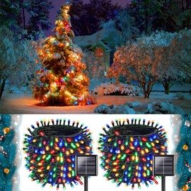 Multicolor Solar Christmas Lights 2Pack Total 180FT 500LED, Solar String Lights Outdoor Waterproof, Auto On/Off with 8 Modes Solar Twinkle Lights for Christmas Tree Decorations (Multicolor)