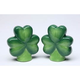 MHC Fine Ceramic Clover Leaves Shamrock Salt and Pepper Shakers Set, 2-3/4" H