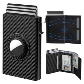 Yabely Portafolios Desplegable para Tarjetas con Soporte AirTag con Bloqueo RFID, Carteras para Hombre, Tarjetero De Cuero, Billetera para Hombre, Soporte para Tarjetas De Crédito con Compartimento