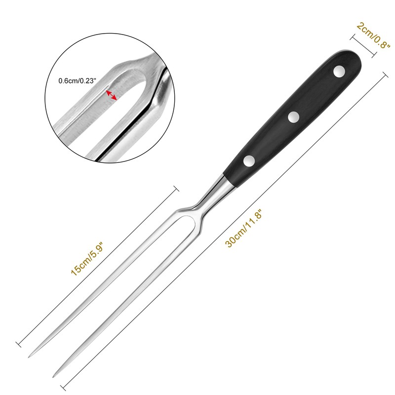 luvtree Heavy-Duty Stainless Steel Carving Fork with Black Wood-Sheathed Handle