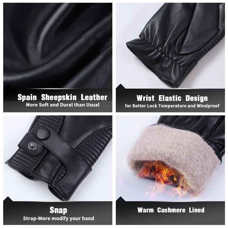 GSG SINCE 1998 Mens Luxury Sheepskin Leather Gloves with Cashmere
