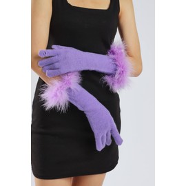 Sahabowi Cold Weather Feather Acrylic Cashmere Wool Knitted Gloves Mitten Winter Warm Thermal For Women, GL2022101711purple, Cashemere Purple Feather 1pcs