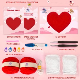 Crochetta Crochet Kit for Beginners, Crochet Kit w Step-by-Step Video Tutorials, Crochet Starter Kit Learn to Crochet Kits for Adults Kids Beginners, Heart Crochet Kit