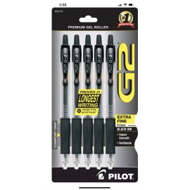 PILOT G2 Premium Refillable Gel Pens,Extra Fine Point, Black Ink, 5-Pack (31173)