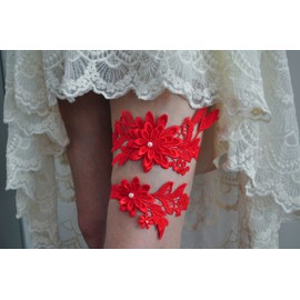 Oyabridal Garter for Bride Wedding Garter Set Floral W010 (Red)