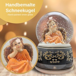 Snow Globe Christmas Angel Terracota Dreamy | Base with Ornaments Black Grey | with Music Box "Water Music | Height: 140 mm Width: 100 mm | 20036
