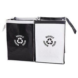 CREATCABIN 2Pcs Trash Sorting Bins Reusable Recycling Bags with Handle Polypropylene Waterproof Home Indoor Recycle Waste Organizer Baskets Compartment Container for Kitchen Black White 11.8x11.8x17in