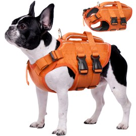 Kuoser Dog Life Jacket for Small, Medium, Large Dogs, Adjustable & Ripstop Dog Life Jacket with Rescue Handle, High Buoyancy Pet Life-Saver, Puppies, Swimsuits for Beach, Orange, S