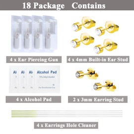 Ear Piercing Kit-18 PCS Disposable Self Ear Piercing Gun Piercing Tools with Gold Earrings Stud Ear Hole Cleaners (4G231)