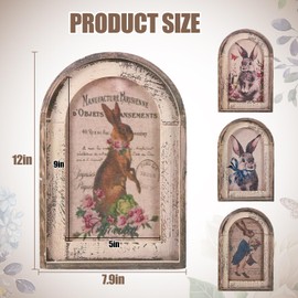 QGEIB 11.8 * 7.8 * 0.78Inch Bunny Photo Frame,French Country Decor,Bunny Vintage French Decor,Rabbit Wooden Country Wall Art for Home and Easter Decoration (B)