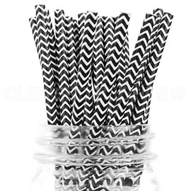 CleverDelights Biodegradable Paper Straws - Black Chevron - Box of 100