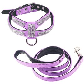 Dogs Kingdom Full Rhinestone Crystal Pet Dog Harness Leash Set Customized Rhinestone Puppy Small Dog Chihuahua Harness Leash 2Pcs Purple S