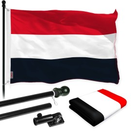 UD_Flag Pole 6FT Black Tangle Free & Yemen Yemeni Flag 3x5 Ft Combo Printed 150D Polyester By G128