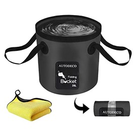 AUTODECO Collapsible Bucket 5 Gallon Container Folding Water Bucket Portable Wash Basin for Camping Fishing Travelling Outdoor Gardening Car Washing Black 1Pcs 20L