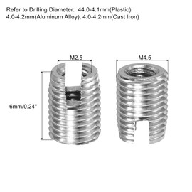uxcell Self Tapping Threaded Inserts, 15pcs Inner M2.5-0.45 Outer M4.5x6 303 Stainless Steel Slotted Thread Repair Inserts Nuts