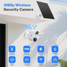 1080P Security Camera Wireless Outdoor with Solar Panel for Home Security, Color Night Vision, PIR Motion Detection, Cloud Storage, 2-Way Talk, Live View Bullet Surveillance Camera