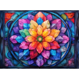 Prime Time Puzzles 1000 Piece Jigsaw Puzzle for Adults - Stained Glass Mandala Flower - Colorful Geometric Design - Challenging Puzzle Perfect for Game Nights - 1000 Piece for Adults. 20x27 inches