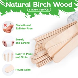 ANTETOK Pack of 100 Wooden Ice Cream Sticks, 150 mm Wooden Lolly Sticks for Crafts, Premium Popsicle Sticks for DIY Projects, for Making Homemade Crafts and Plant Labels