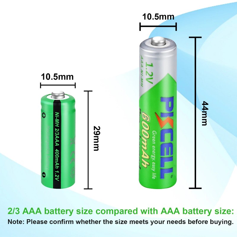 PKCELL 2X Ni-MH 1.2V 2/3AAA Size Rechargeable Battery 400mAh Button