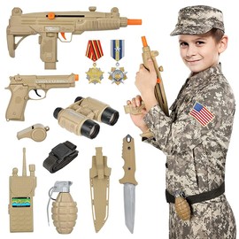 GIFTINBOX Kids Army Soldier Dress Up Costume Role Play Set, Deluxe Christmas Gift for Kids Boys Aged 3-12 Size S