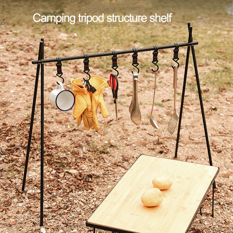 Hanging Rack Black Tripod Structure Folding Hanging Shelf with Storage