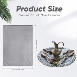 LEIFIDE Silver Storage Bags Oversized 24" x 30" Zipper Anti Tarnish Cloth Bag for Silver Storage, Silver Tray, Jewelry, Flatware, Silver Vase, Silver Polishing Cloth for Tarnish Cleaning (Light Gray)