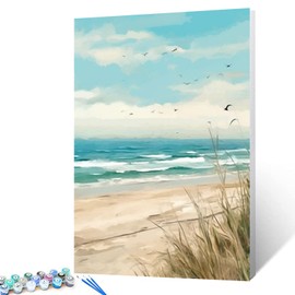 Tucocoo Seaside Beach Paint by Numbers Kits 16x20 inch Canvas DIY Oil Painting for Kids, Students, Adults Beginner with Brushes and Acrylic Pigment Beach Scenery Landscape Decor Photo Gift(DIY Frame)
