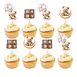 Anemowind 24 Pcs Double Sided Sweet Bear Cupcake Toppers Ideal Cupcake Decor Picks for Baby Parties Animal themed Celebrations Birthday Events Adorable Bear shaped Cupcake Decorations