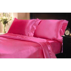 Mk Collection 4pc Queen Soft Silky Satin Solid Hot Pink Deep Pocket Sheet Set New