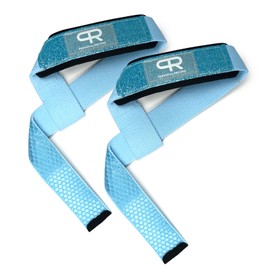 PR Personal Record Lifting Straps - Super Heavy Duty No Slip Grip Wrist Straps for Weightlifting, Extra Thick Cotton, Fatigue Reduction, Fully Adjustable, Larry Wheels Wraps (Glitter Blue)