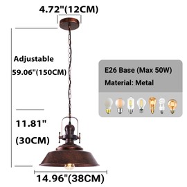 14" Copper Farmhouse Pendant Light, Retro Red Bronze