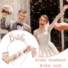 Bride to Be Sash and Tiara Party Supplies Bride to Be Sash and Headband Wedding Decorations Rose Gold for Bridal Showers, Bachelor Parties and Weddings