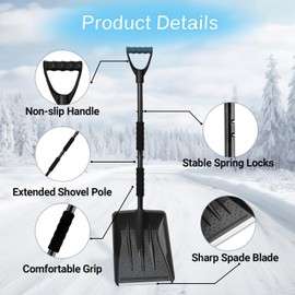Snow Shovel, 2025 New Upgrade Snow Shovels, Lightweight and Detachable Shovels for Driveway, Portable Shovel for Cars, Home, Garden, Mud and Snowman, Snow Removal(Black)