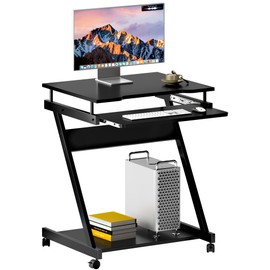 soges 23.6 inch Mobile Laptop Desk, Small Bed Table Portable Computer Desk on Wheels, Rolling Computer Cart Workstation with Keyboard Tray for Home Office, Black