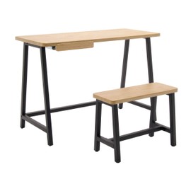 Calico Designs Homeroom Art Drawing Kids Desk and Bench Set in Ashwood/Graphite 51239