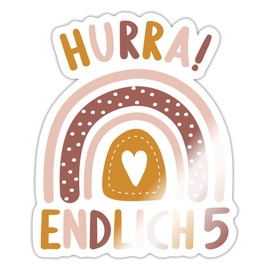 Spreadshirt Hurra Endlich 5 Regenbogen Herz Geburtstagskind Sticker, max. 10 x 10 cm, 10 x 10 cm, Weiß glänzend