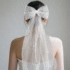 Bridal Hair Bow Veil with Pearl, Bridal White Hair Bow