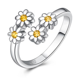 925 Sterling Silver Toe Ring for Women Teen Daisy Sunshine Flower Adjustable Mid Finger Rings for Mom Daughter(Daisy Toe Ring)