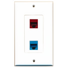 RiteAV 1 Port Cat6 Ethernet Red 1 Port Cat6 Ethernet Blue Wall Plate OVERSIZED Jumbo MIDI