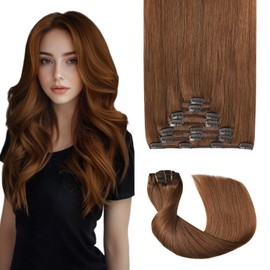 Sweetmet Pro2.0 Clip in Hair Extensions Real Human Hair 20inch 7pcs #33 Dark Auburn Copper Remy Real Human Hair Extensions Clip ins 120g Thick Seamless Double Weft for Women（#33-20inch）