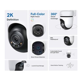 Tapo 2K 3MP Pan/Tilt Smart Security Camera Outdoor Wireless, Home Security CCTV Camera, 360° Vision and Motion Tracking, Customizable Sound and Light Alarm, Two-Way Audio, IP65 Weatherproof (TC41)