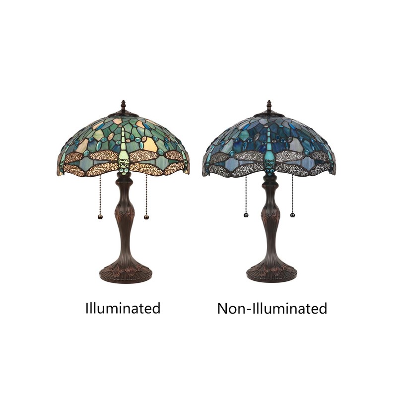 Chloe Lighting SUNNIVA Dragonfly Tiffany-Style 2-Light Table Lamp 16" Shade